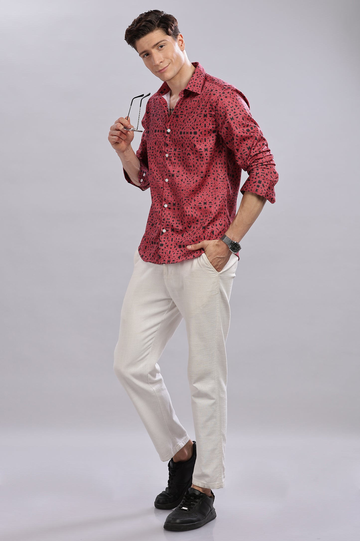 Geometric Print Satin Shirt