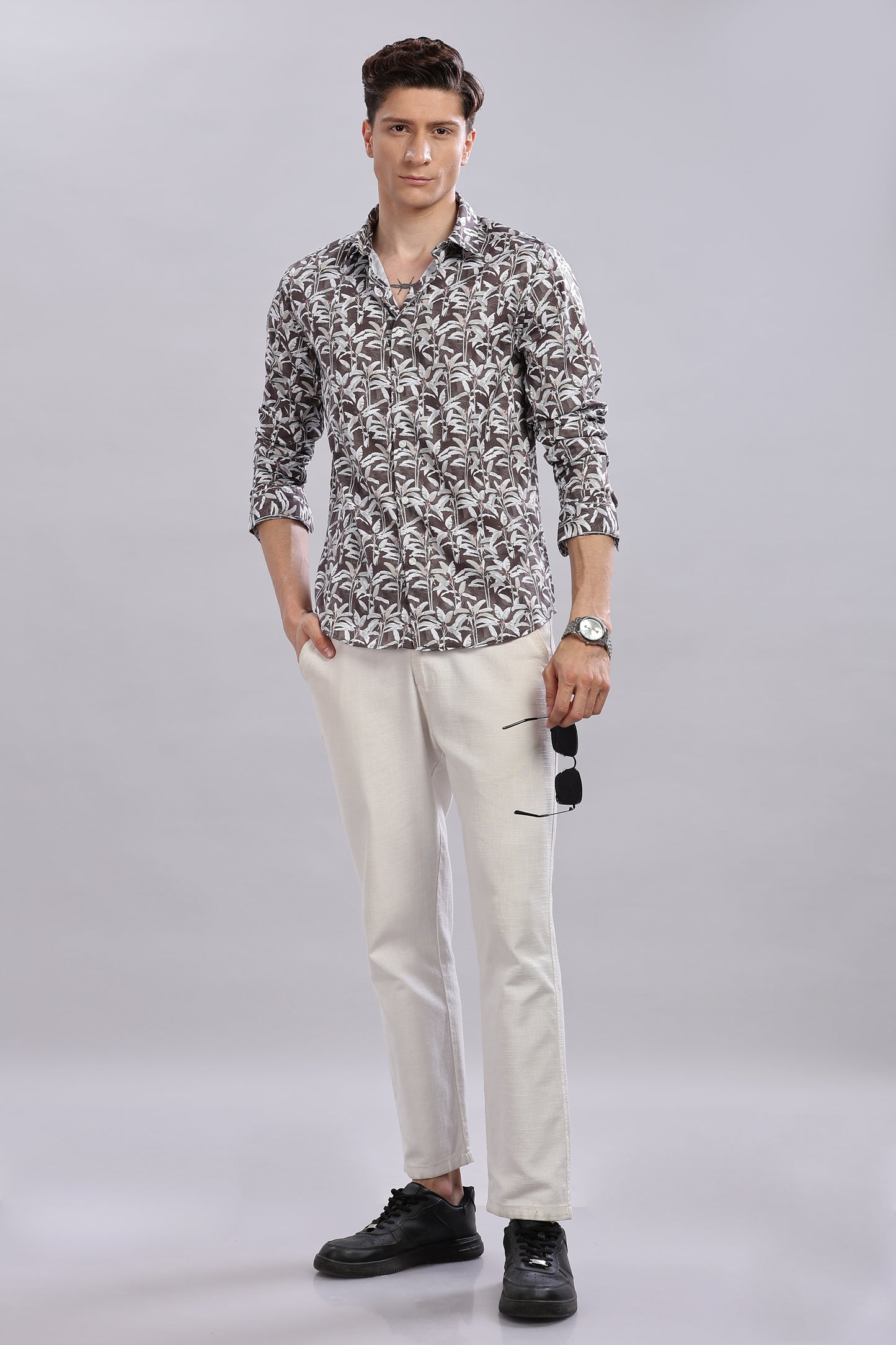 Leaves Printed Satin Shirt