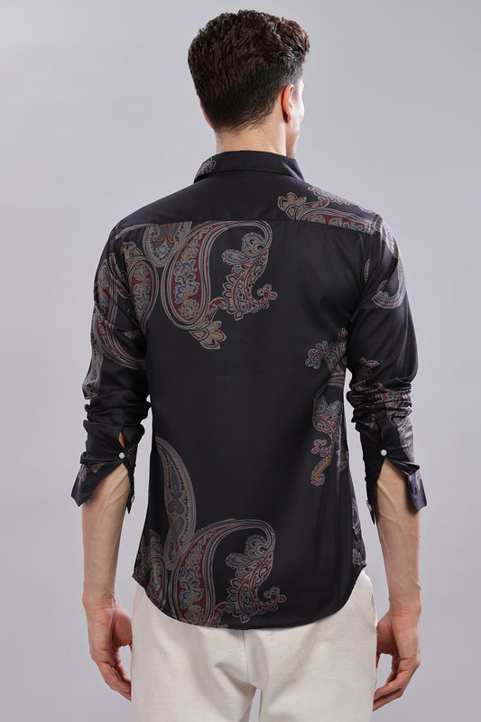 Black Paisley Satin Printed Shirt