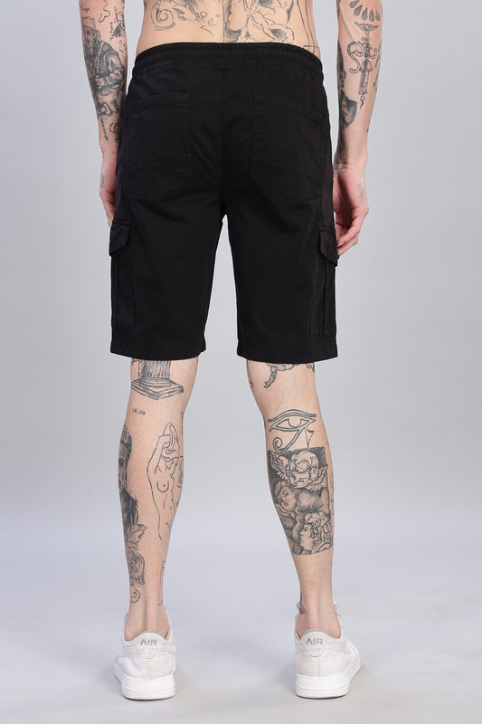 Oldlove Solid Black Cargo Shorts