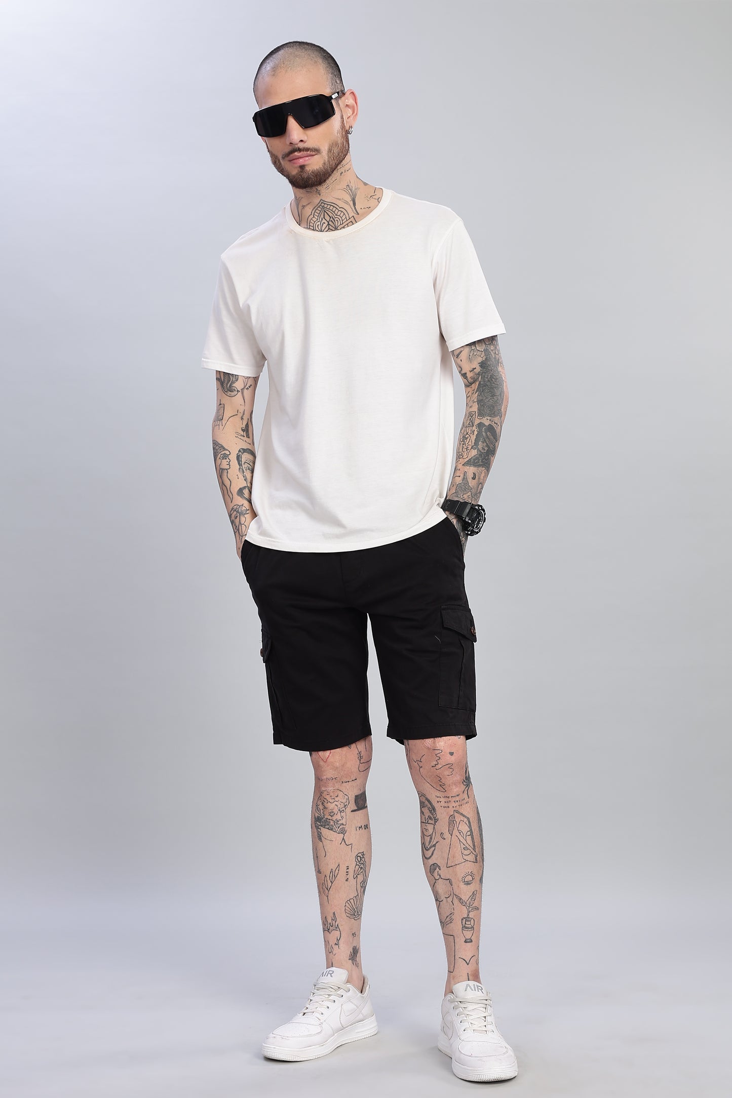 Oldlove Solid Black Cargo Shorts