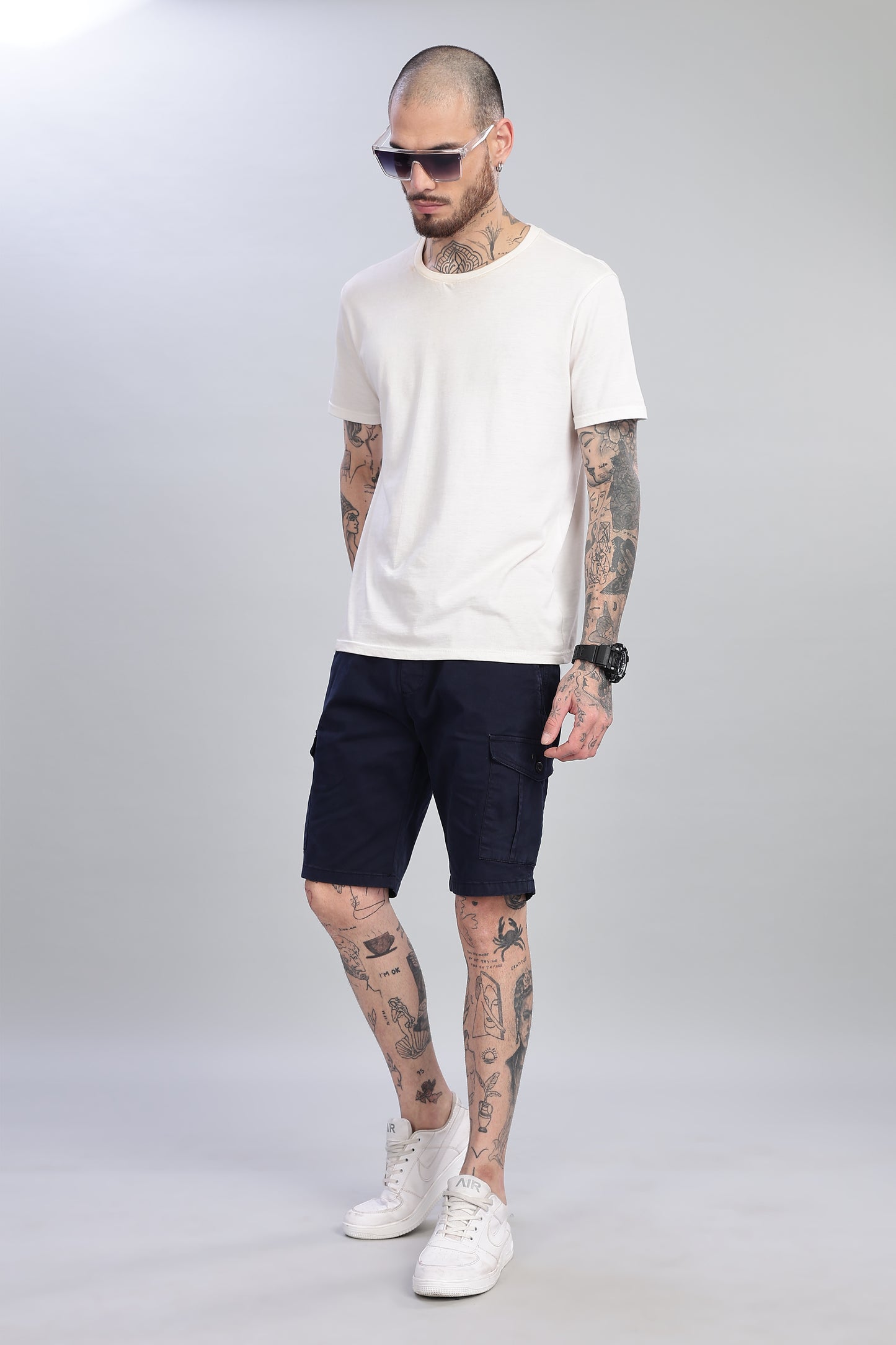 Oldlove Navy Blue Cargo Shorts