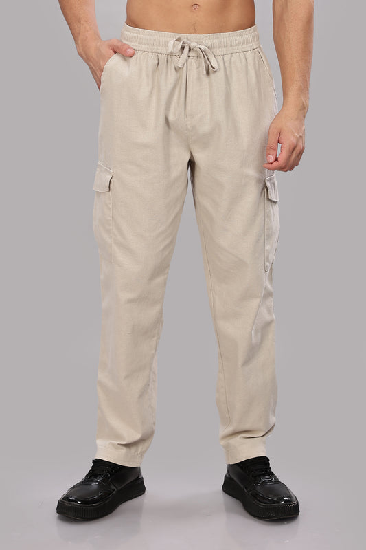 Beige Relaxed Fit Korean Trousers