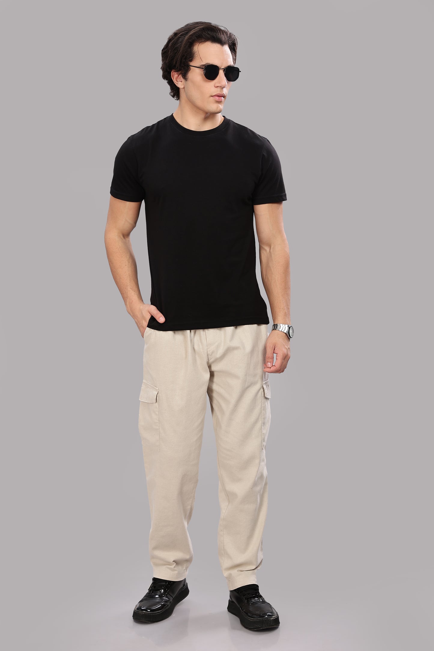 Beige Relaxed Fit Korean Trousers