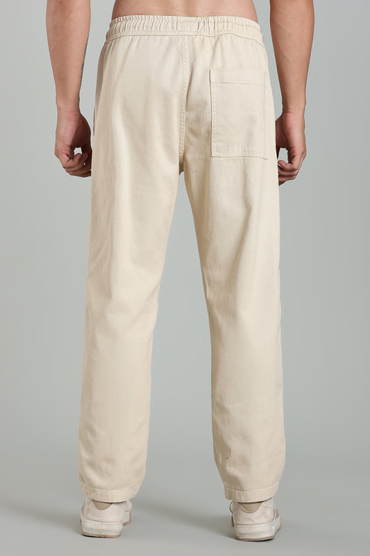 Oldlove Dark Beige Easy-Fit Drawstring Denim Trousers