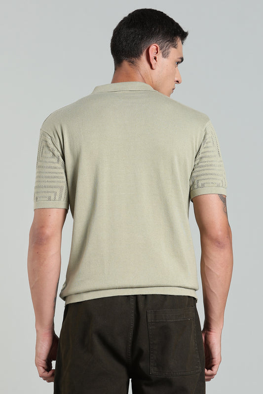 Oldlove Textured Geo-Knit Oatmeal Shirt