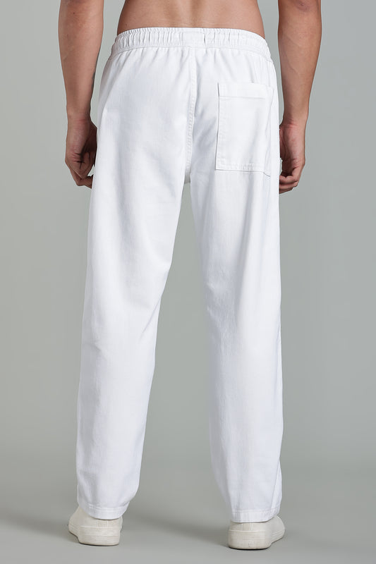 Oldlove White Easy-Fit Drawstring Denim Trousers