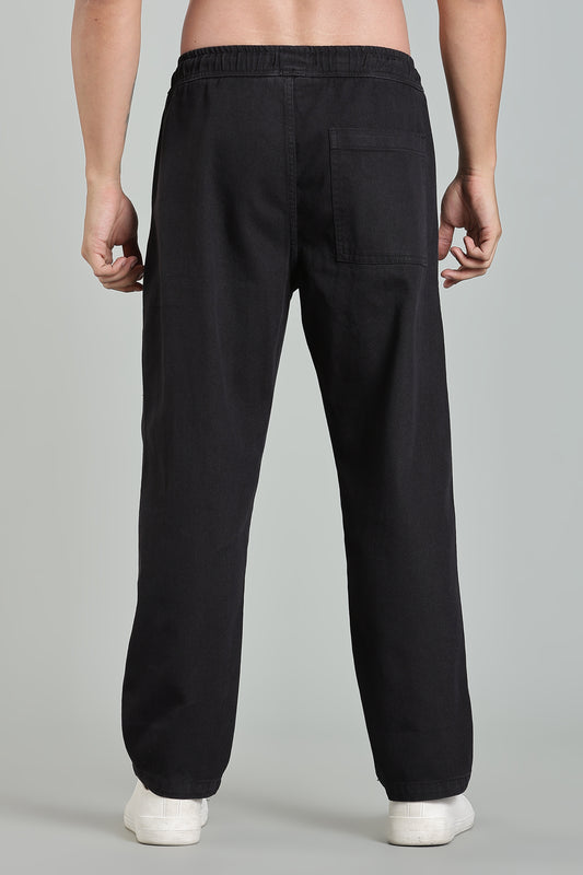 Oldlove Black Easy-Fit Drawstring Denim Trousers