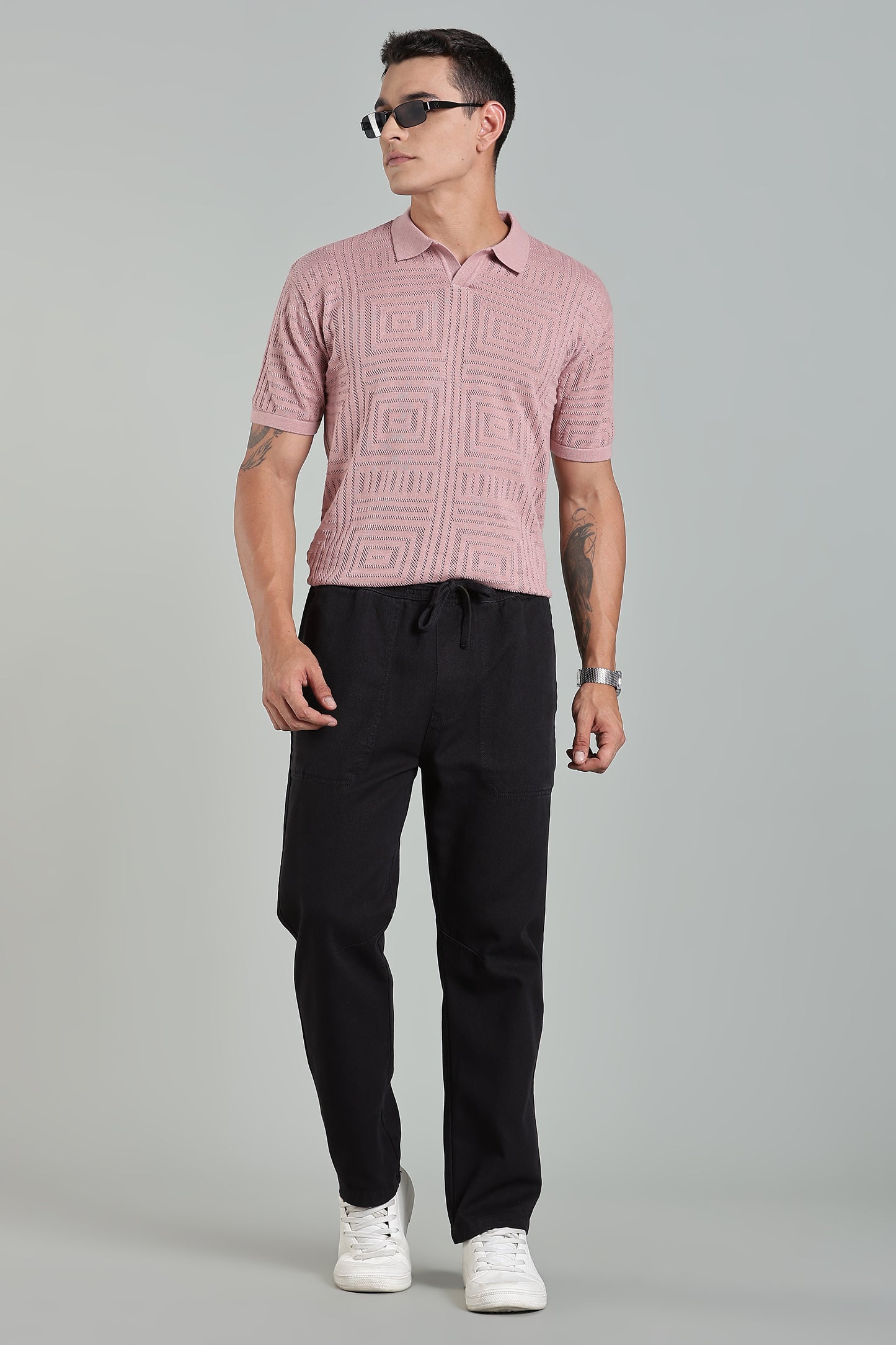 Oldlove Black Easy-Fit Drawstring Denim Trousers