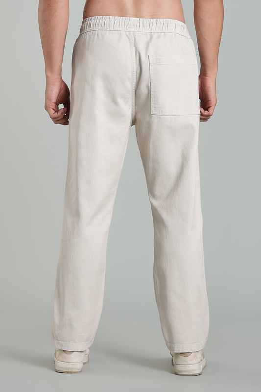 Oldlove Beige Easy-Fit Drawstring Denim Trousers