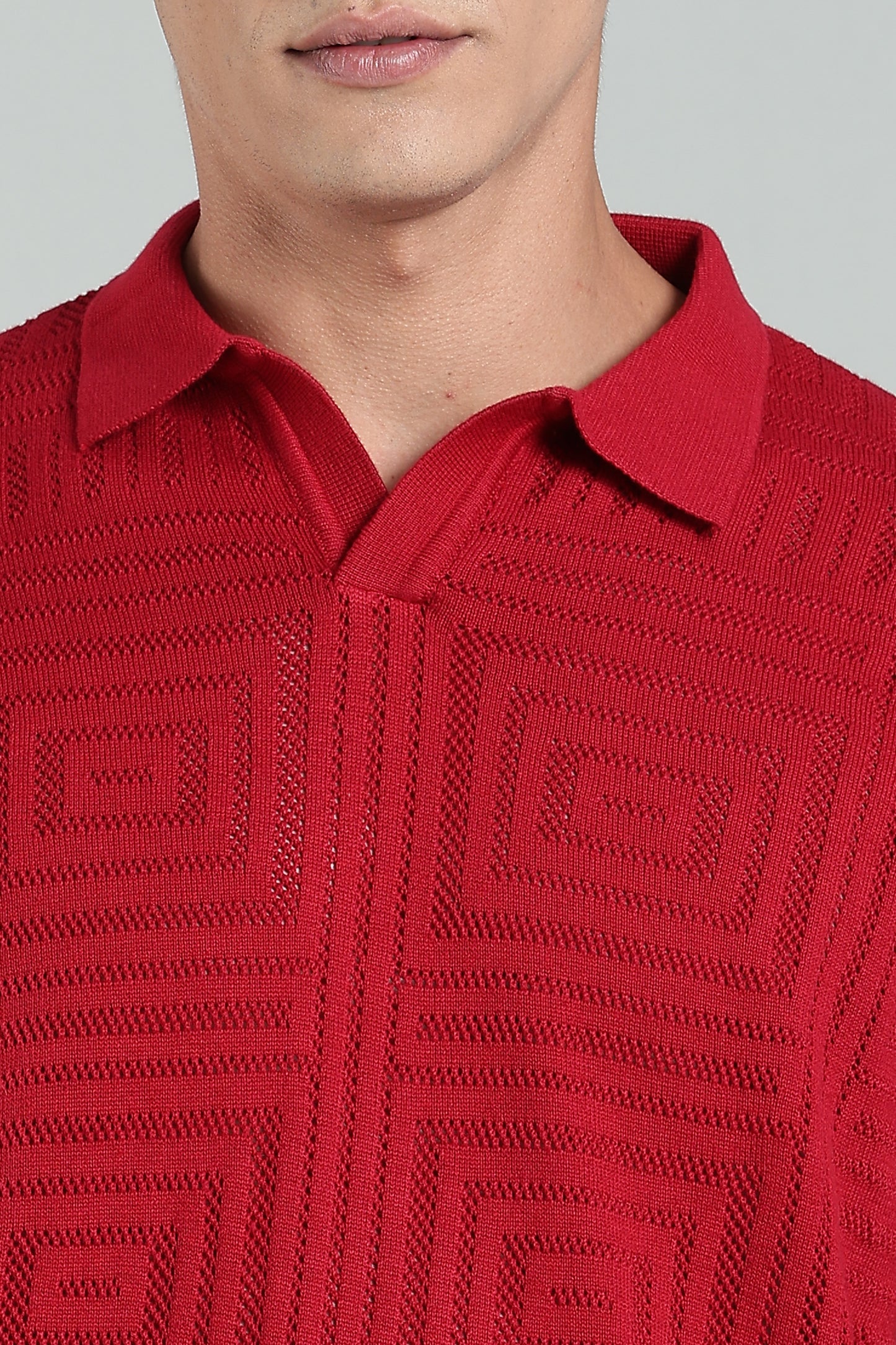 Oldlove Textured Geo-Knit Crimson Red Polo Shirt