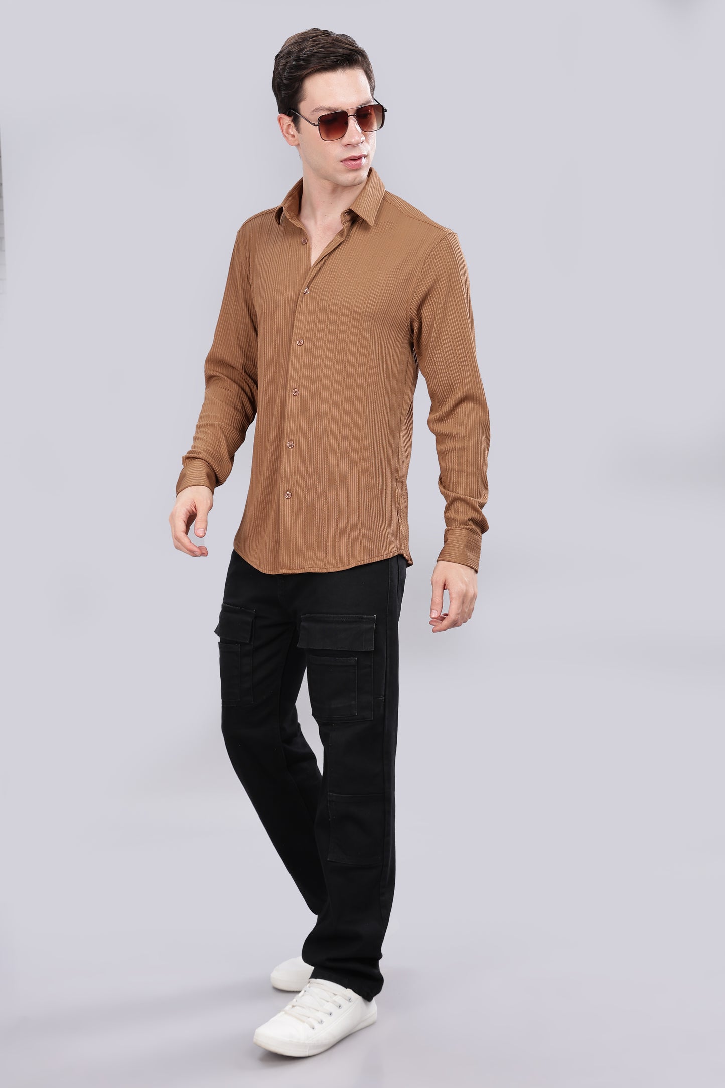Brown Pleat-Creased Shirt