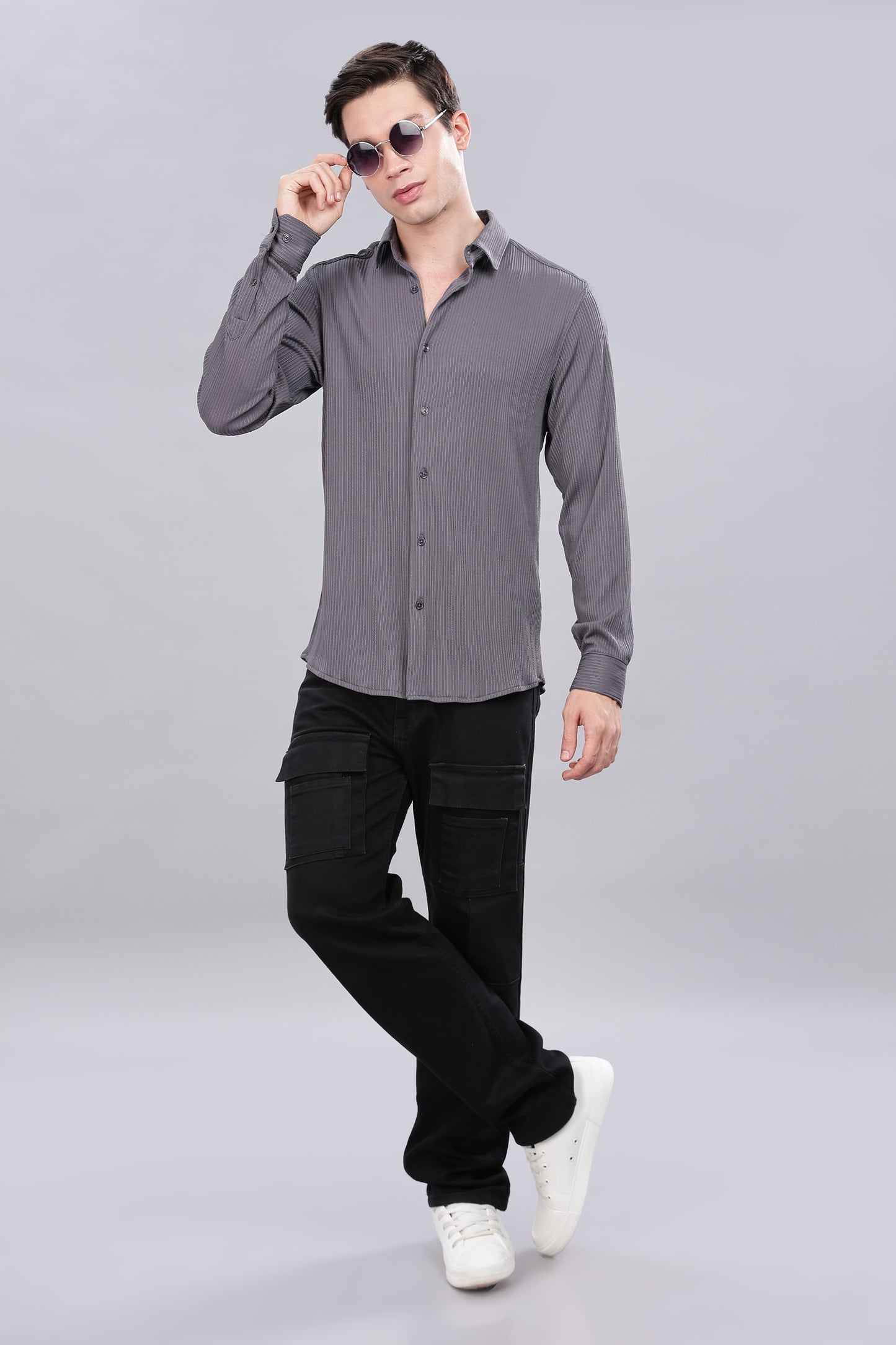 Grey Pleat-Creased Shirt