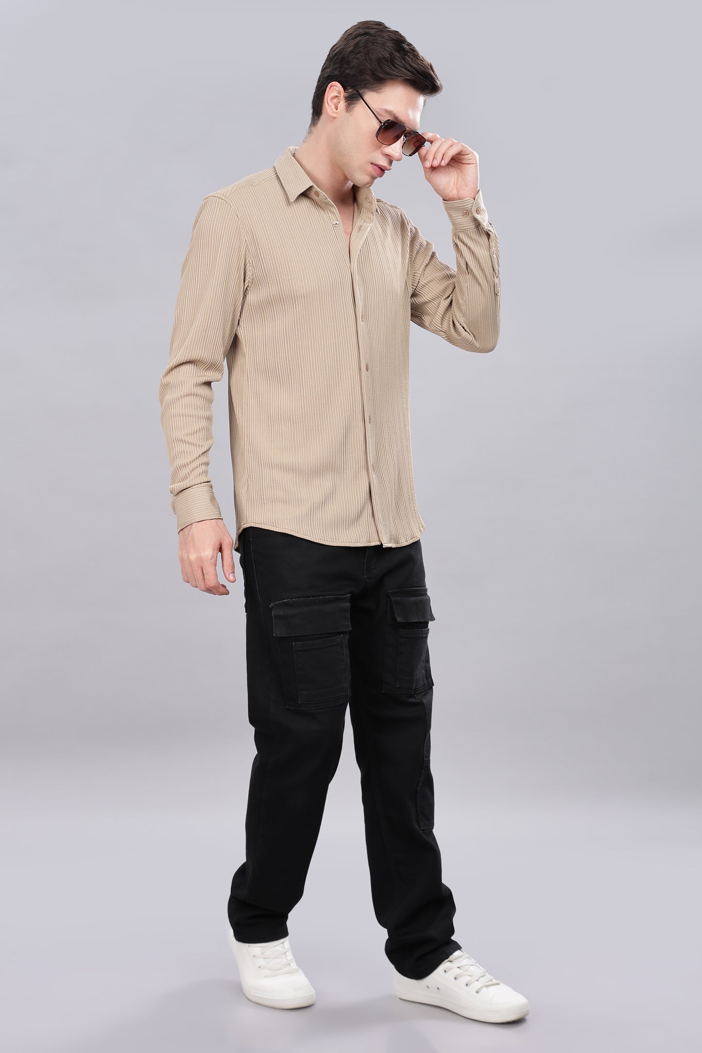 Cream Pleat-Creased Shirt