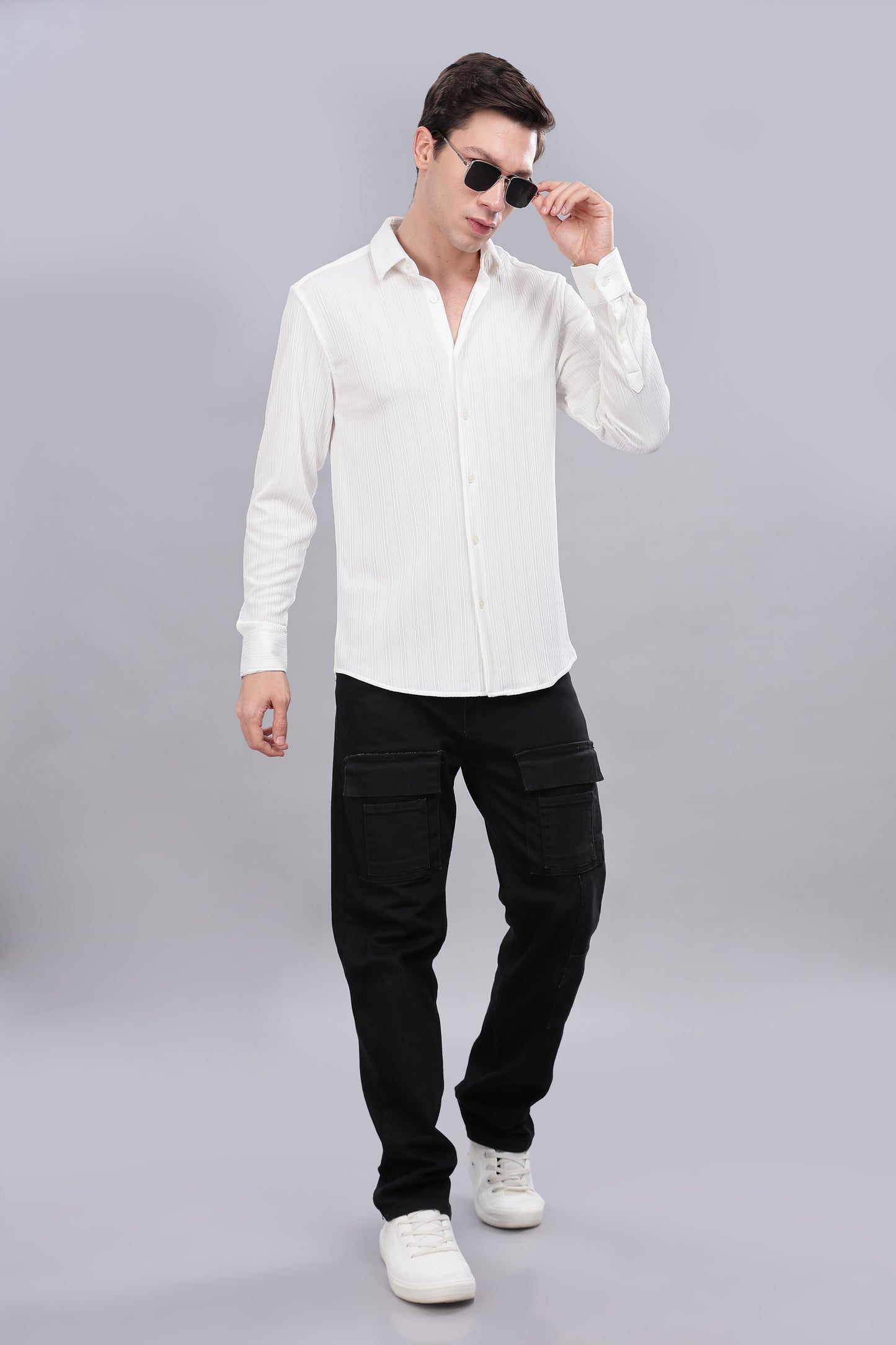 White Pleat-Creased Shirt
