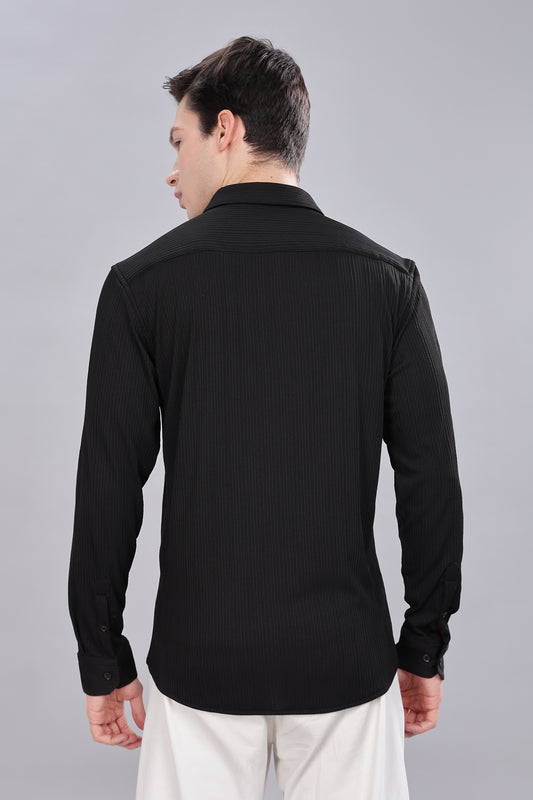 Black Pleat-Creased Shirt