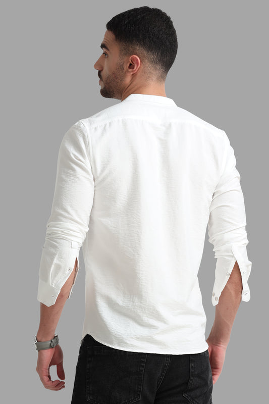 White Mandarin Collar Shirt