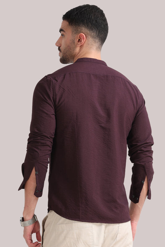 Maroon Mandarin Collar Shirt