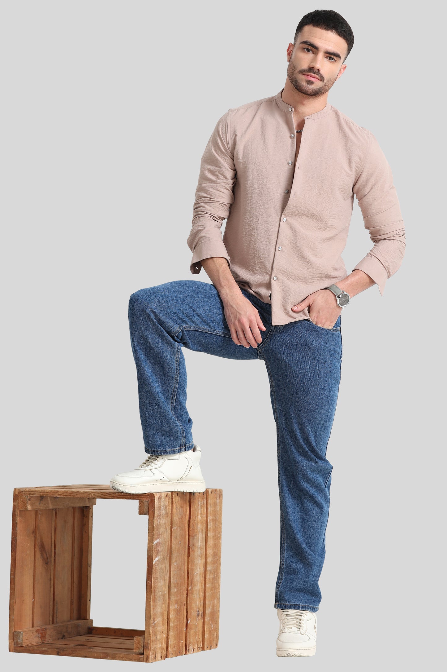 Peach Mandarin Collar Shirt