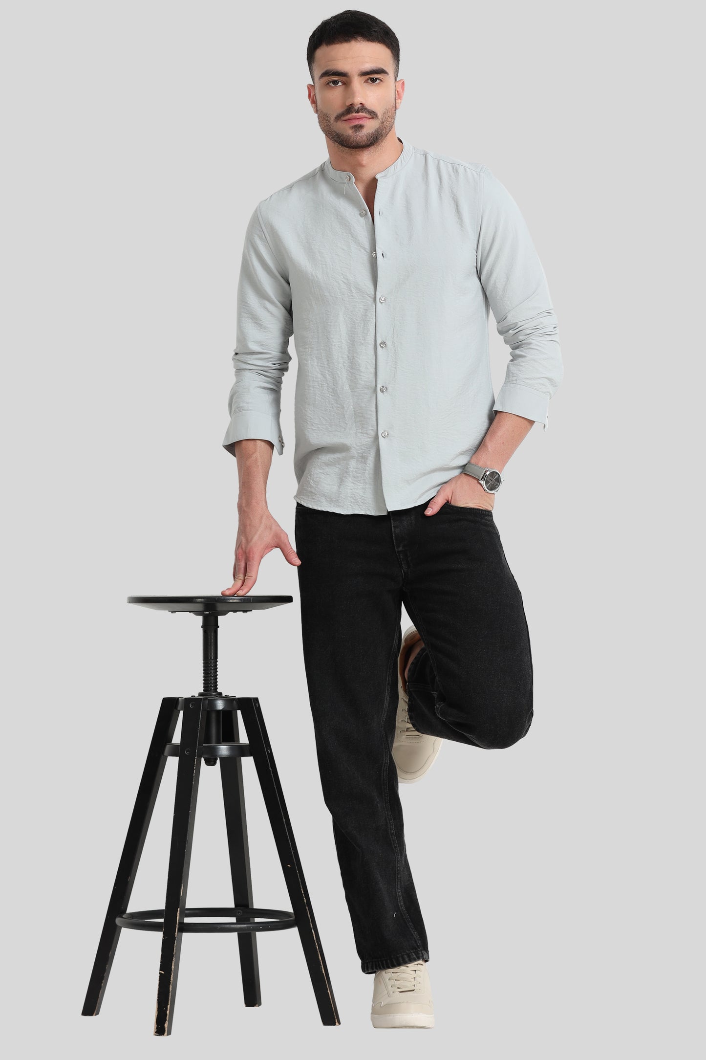 Light Grey Mandarin Collar Shirt