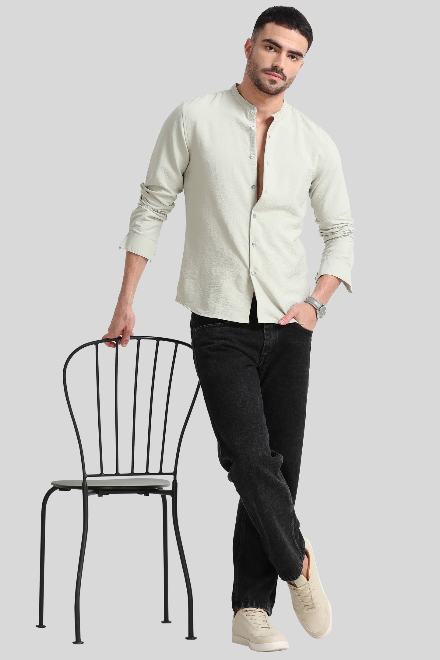 Light Green Mandarin Collar Shirt