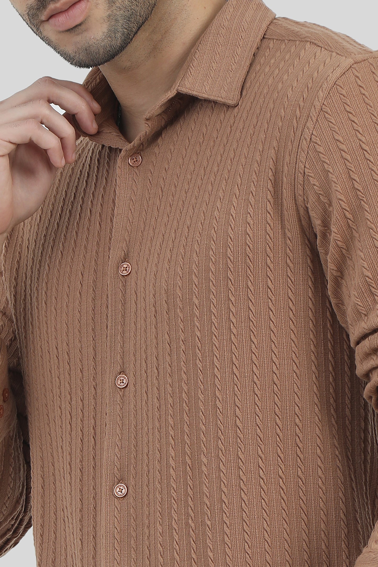 Oldlove Brown Textured Shirt