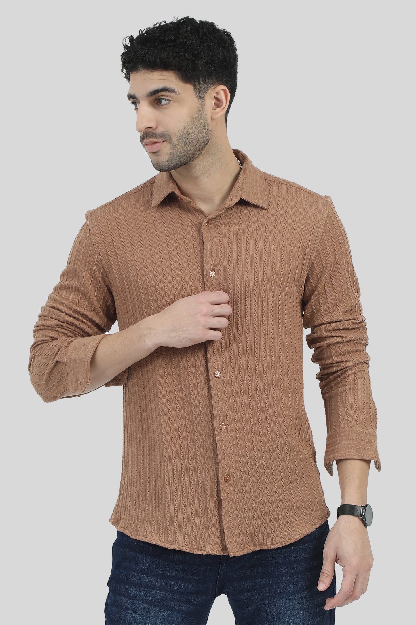 Oldlove Brown Textured Shirt