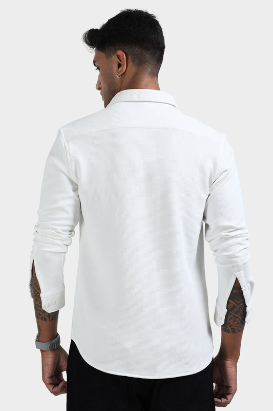 Oldlove White waffle-textured shirt
