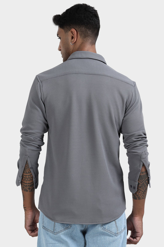 Oldlove Gray waffle-textured shirt