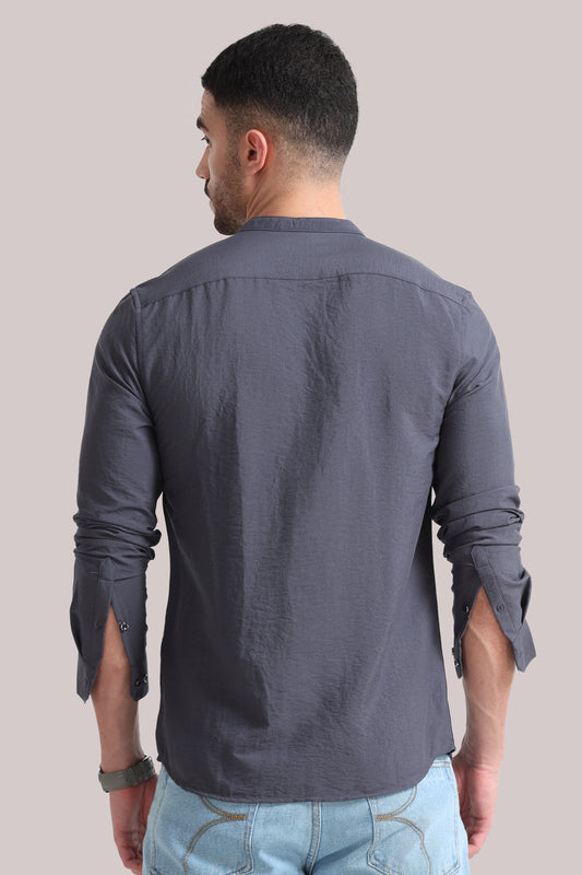 Grey Mandarin Collar Shirt