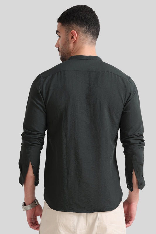 Dark Green Mandarin Collar Shirt