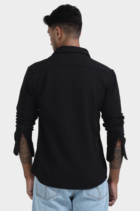 Oldlove Black Waffel Textured Shirt