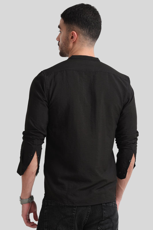Black Mandarin Collar Shirt