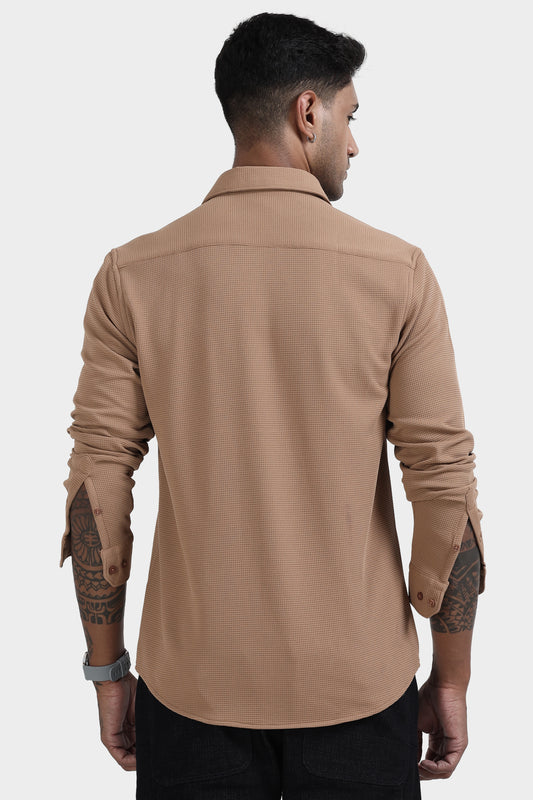 Oldlove Brown Waffle-Textured Shirt