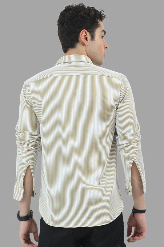 Beige Striped Casual Shirt