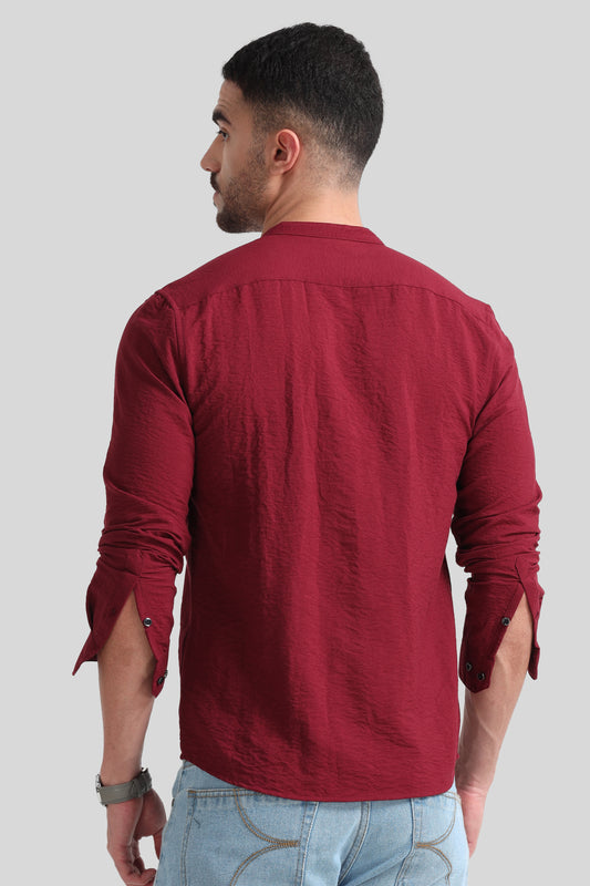 Red Mandarin Collar Shirt