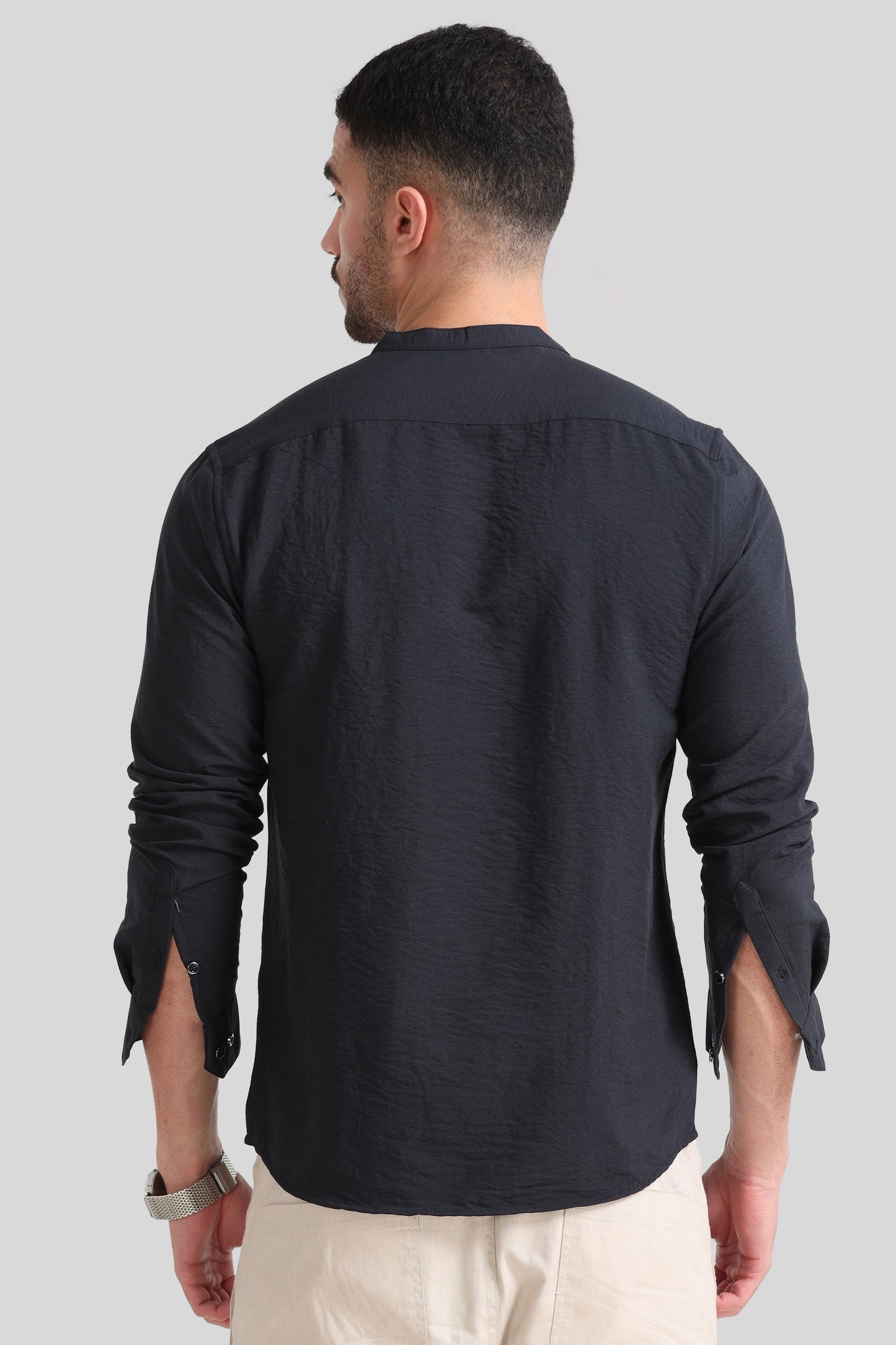 Navy Blue Mandarin  Shirt