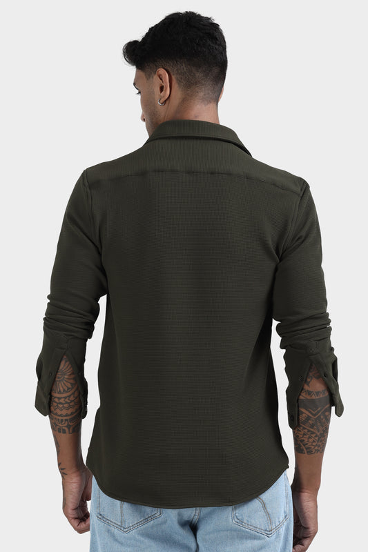 Oldlove Pine Green Waffel Textured Shirt