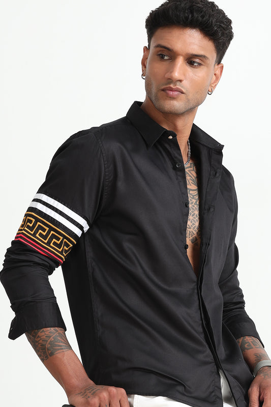 Black Shirt with Embroidered Sleeve
