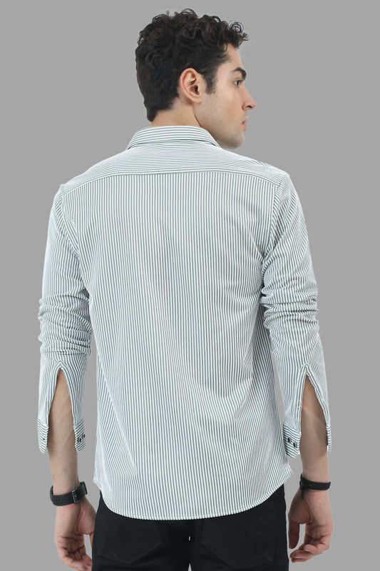 Lightgreen Striped Casual Shirt