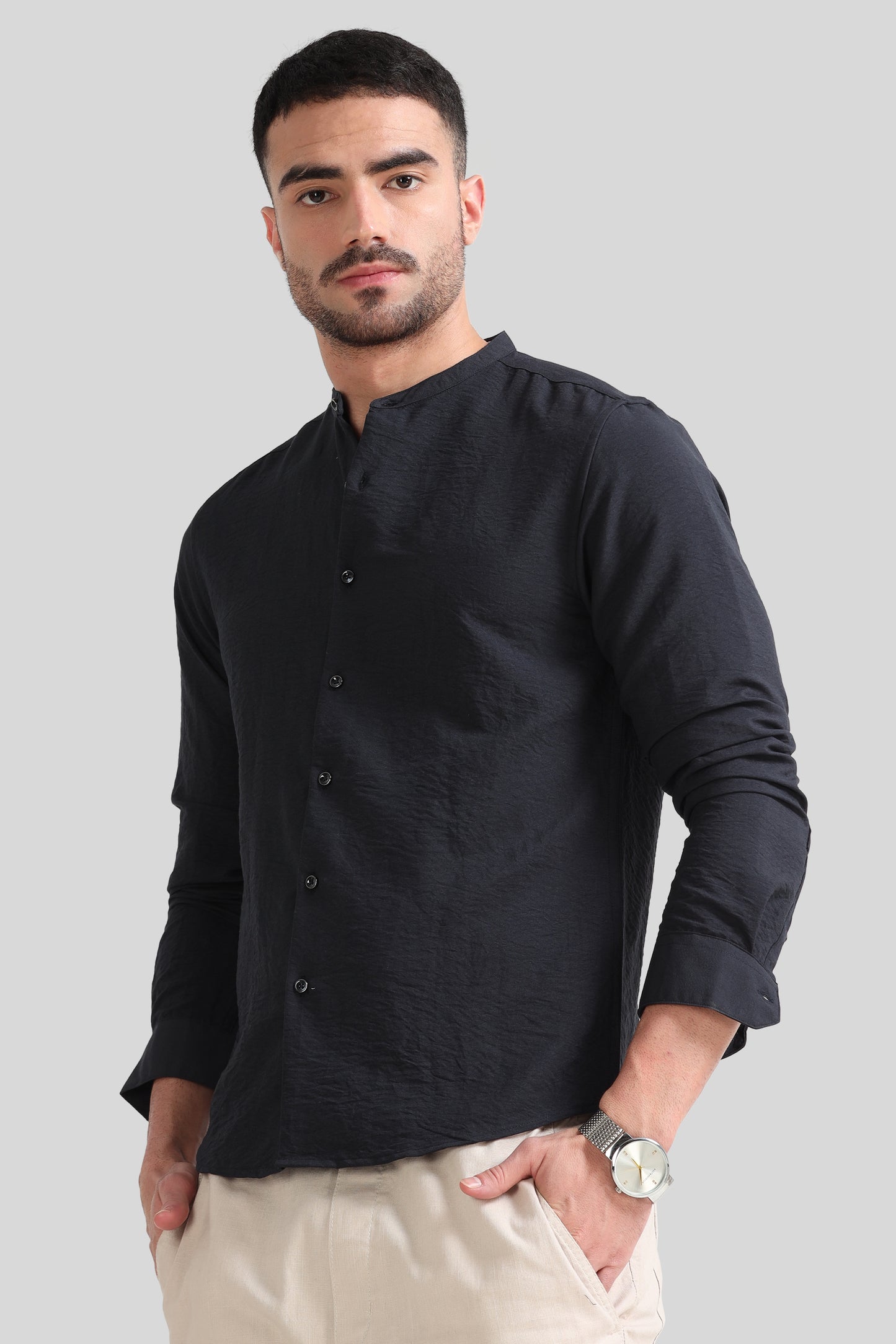 Navy Blue Mandarin  Shirt