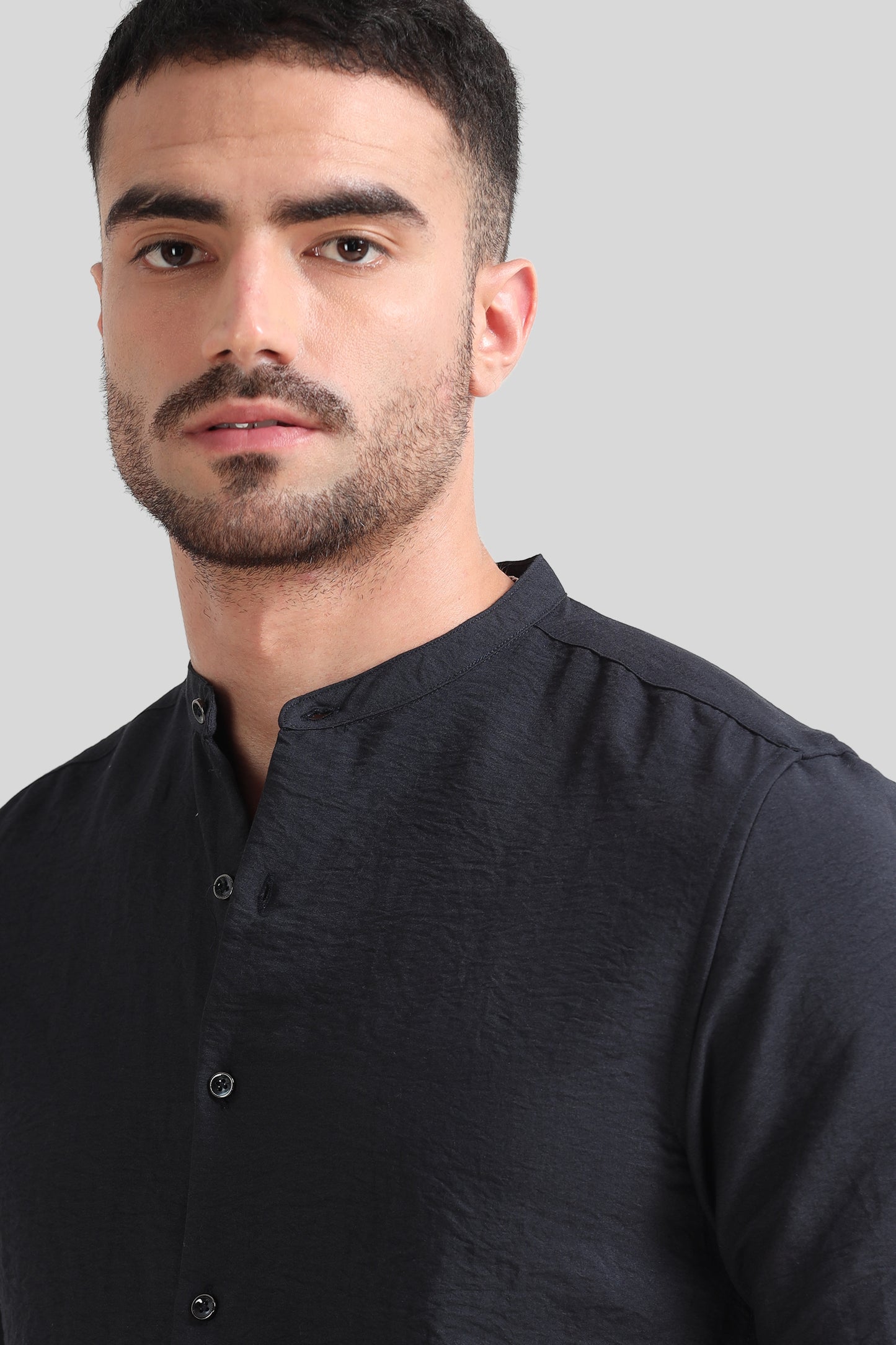 Navy Blue Mandarin  Shirt