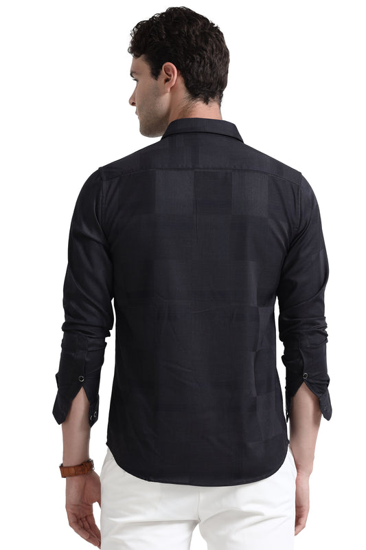 Premium Blue Self Check Shirt
