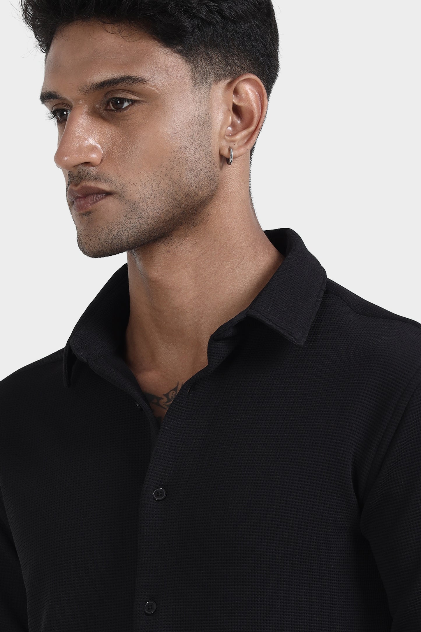 Oldlove Black Waffel Textured Shirt