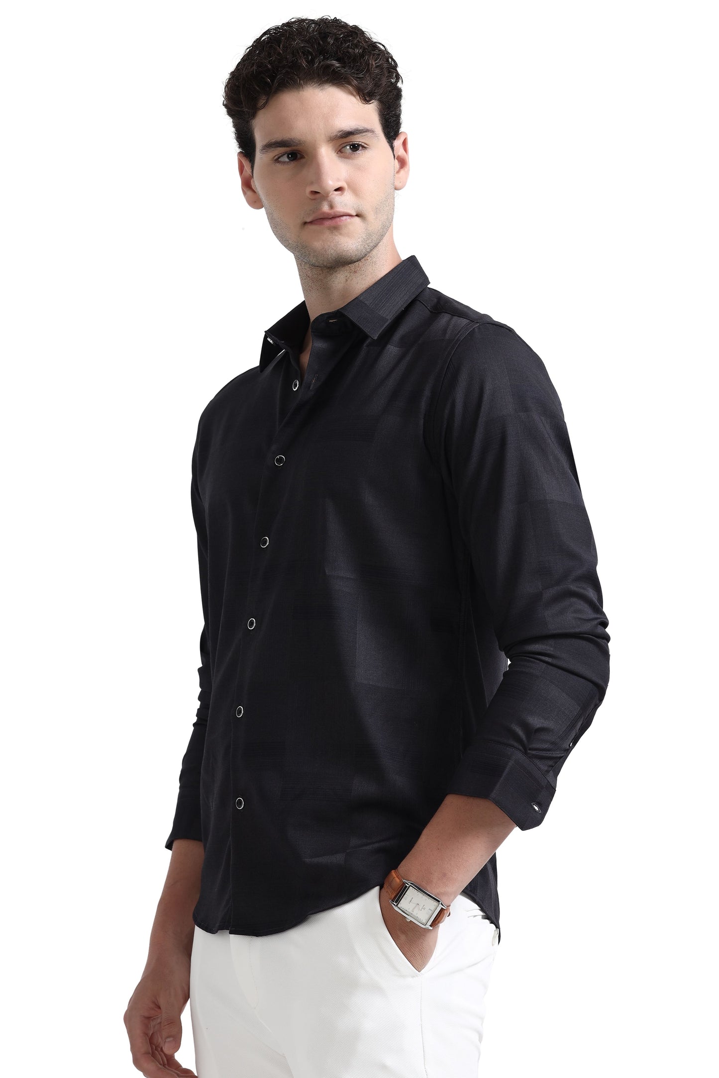 Premium Blue Self Check Shirt