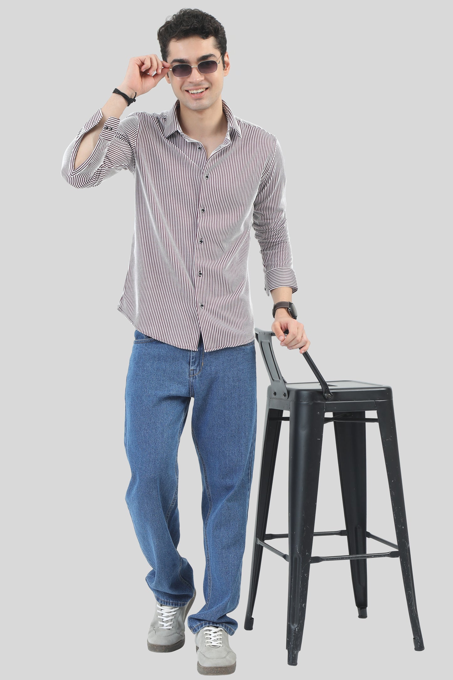 Maroon Striped Casual Shirt