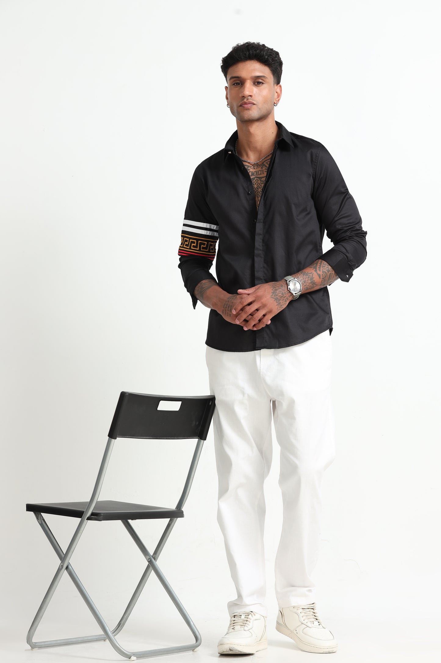 Black Shirt with Embroidered Sleeve