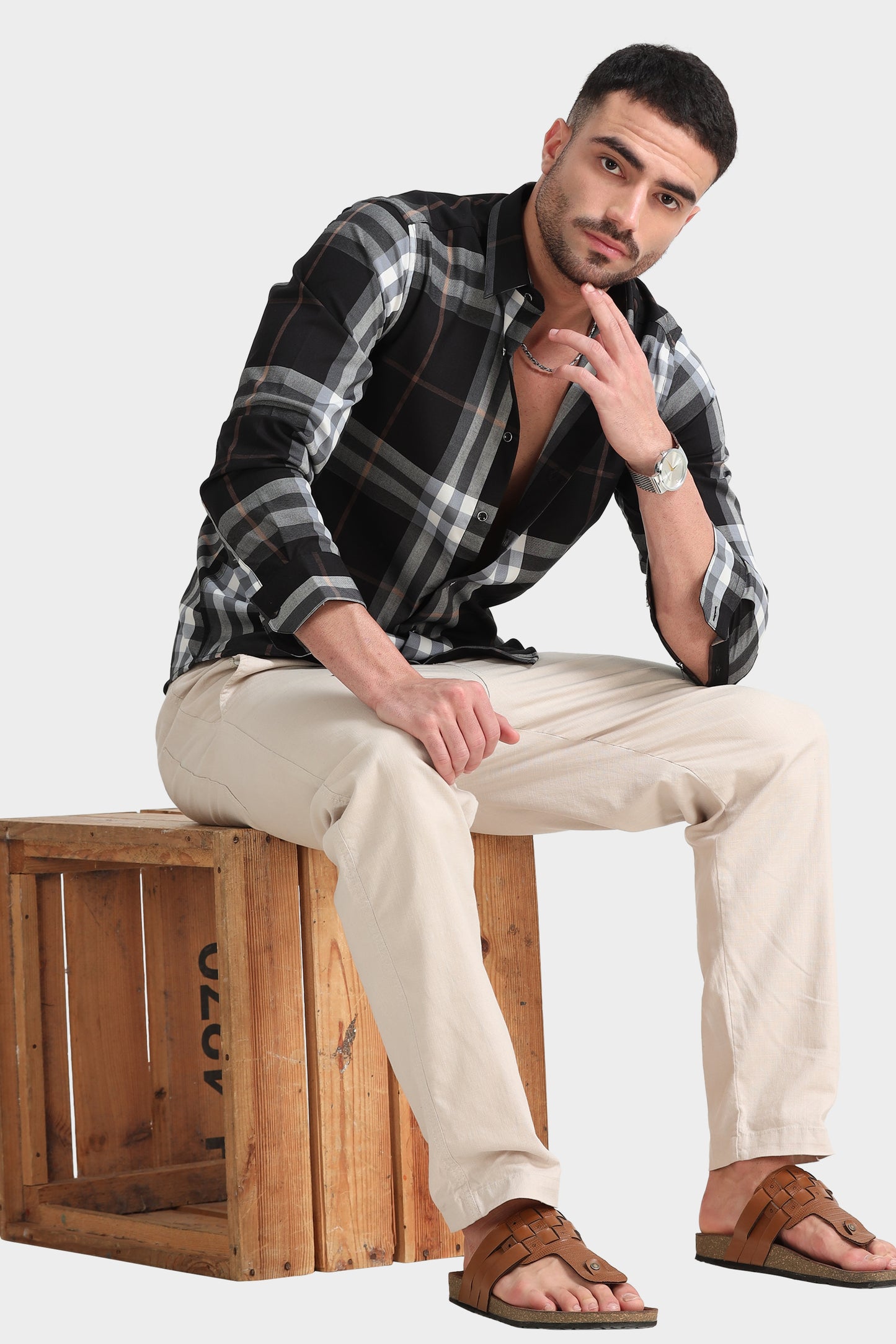 Men’s Black with White Check Shirt