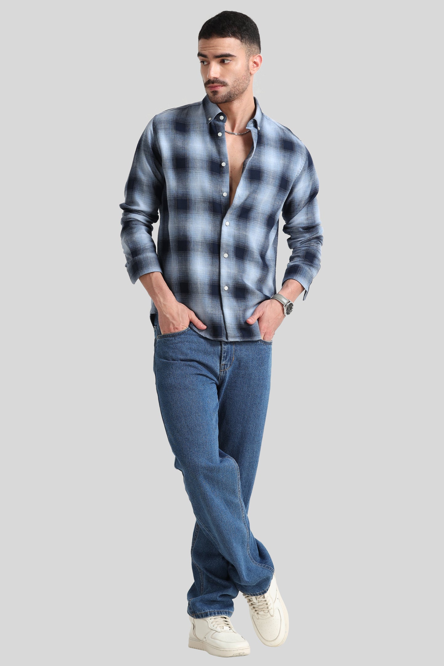 Trendy Blue Checkered Shirt