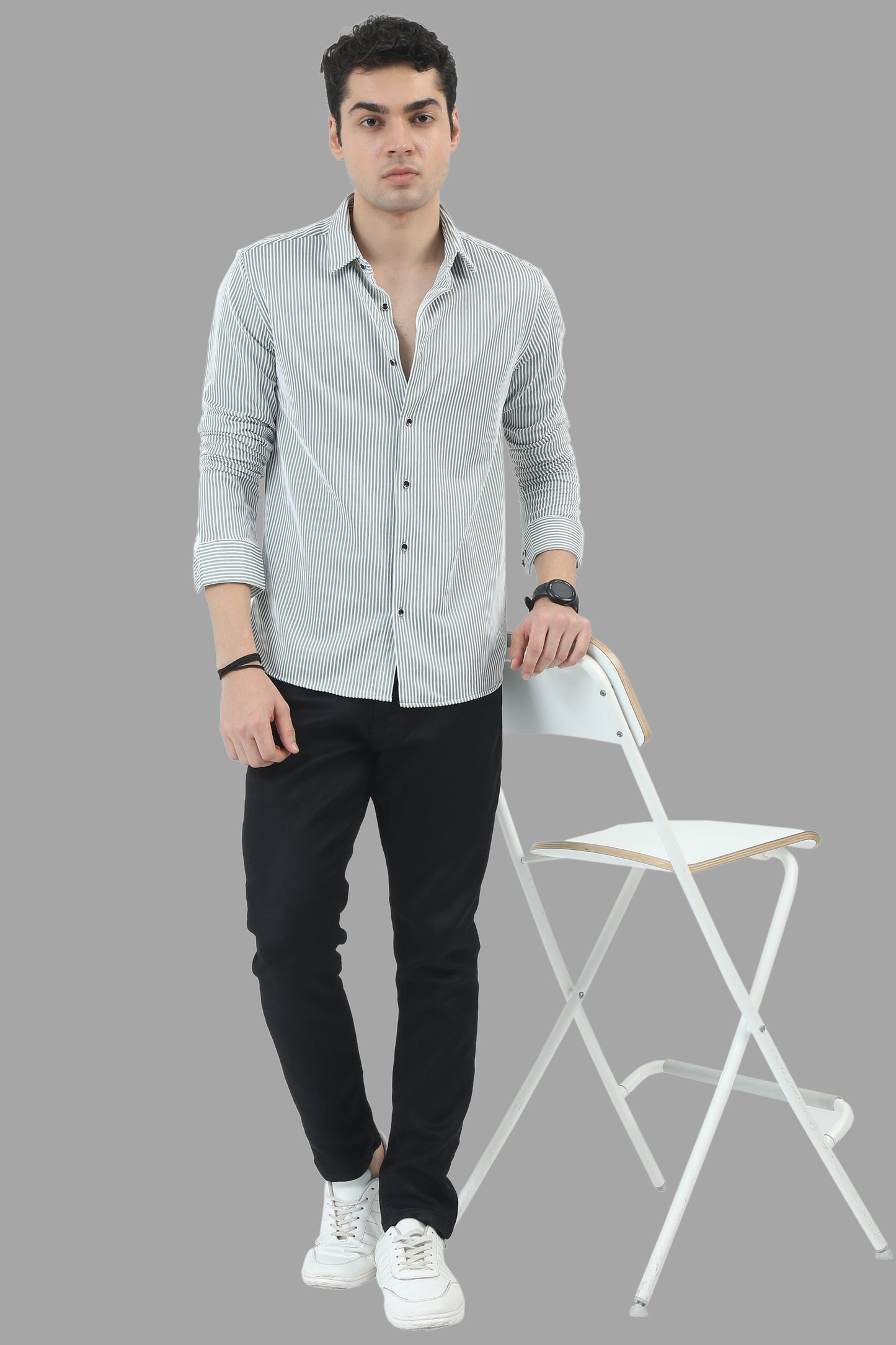 Lightgreen Striped Casual Shirt